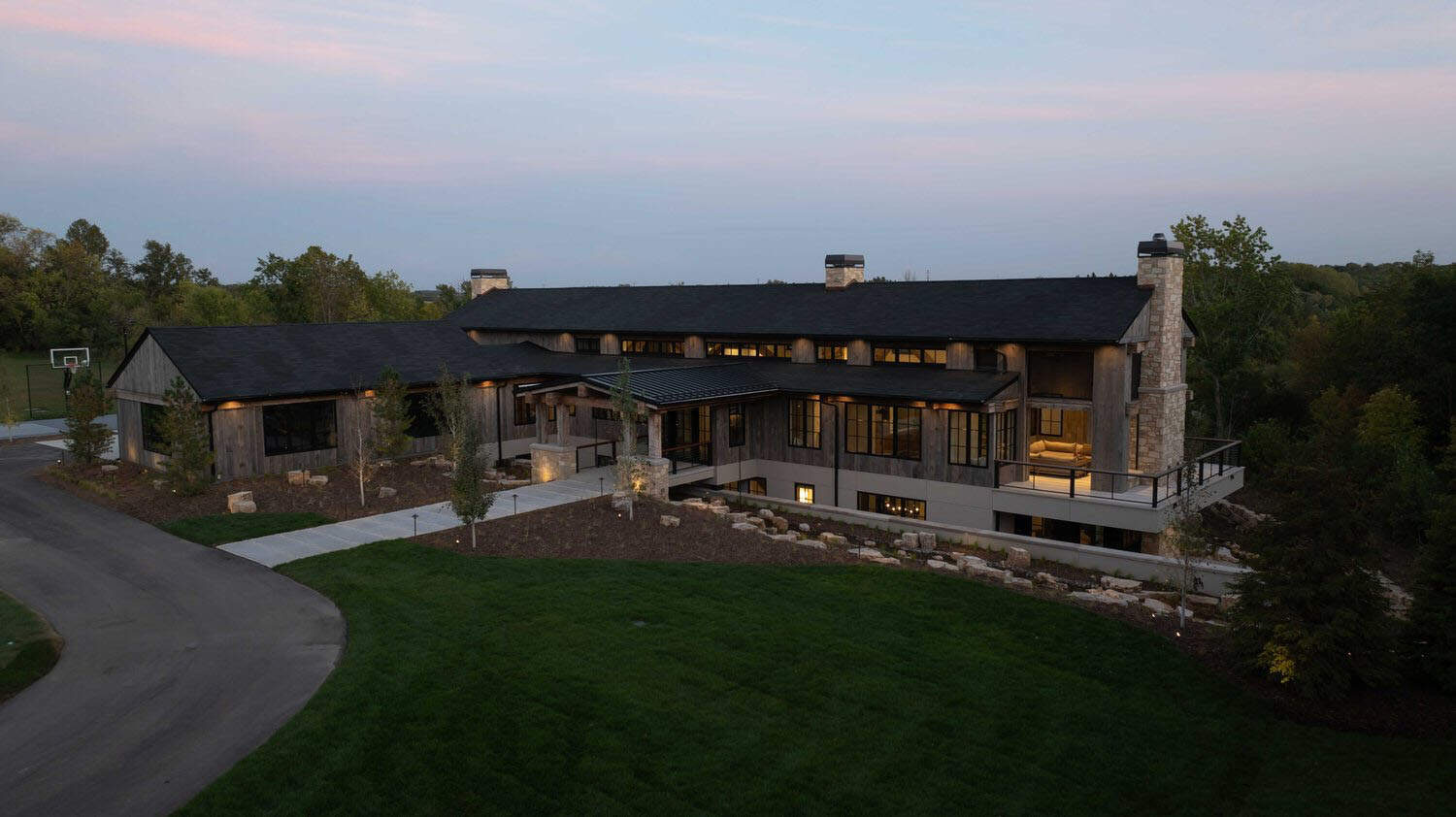 modern modern home exterior at dusk