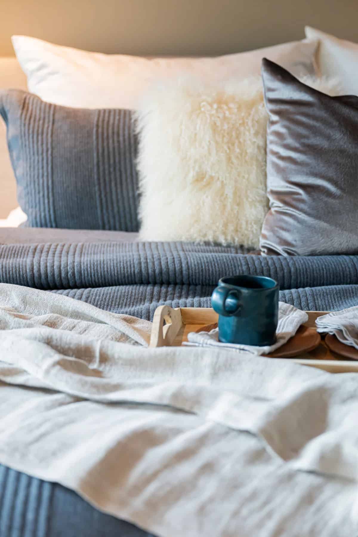 modern bedroom with a detail of the bed