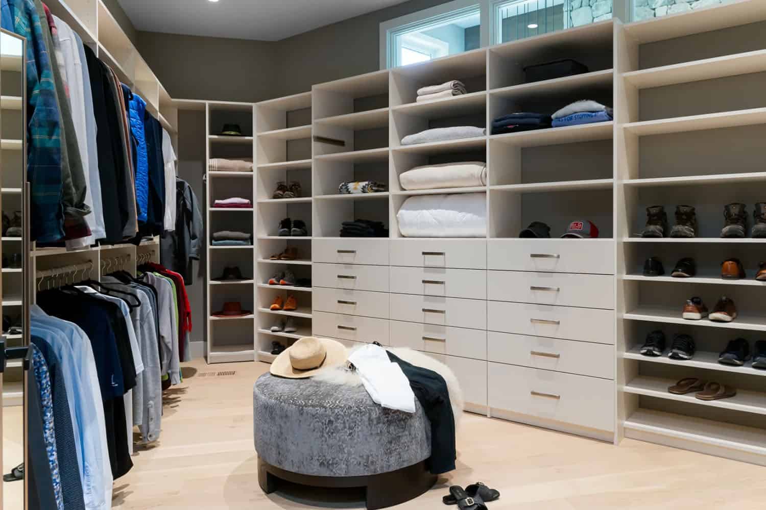 modern walk-in closet with built-in storage