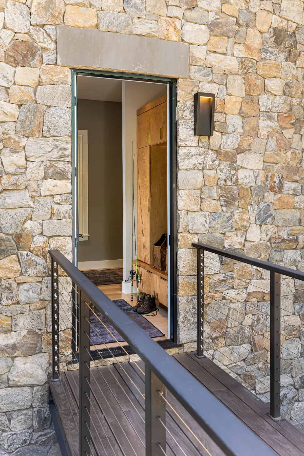 modern mountain home exterior entry