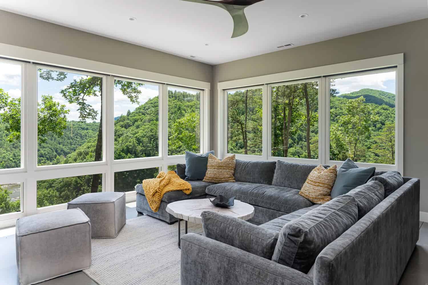 modern family room with large windows
