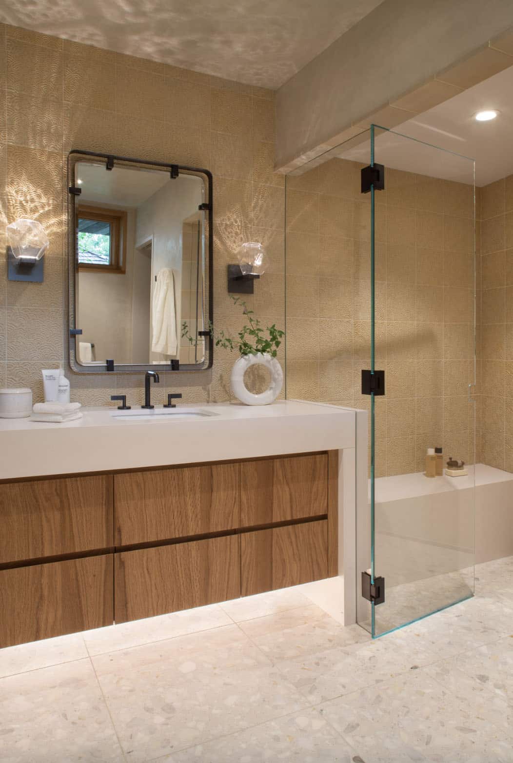 modern bathroom with a vanity and shower