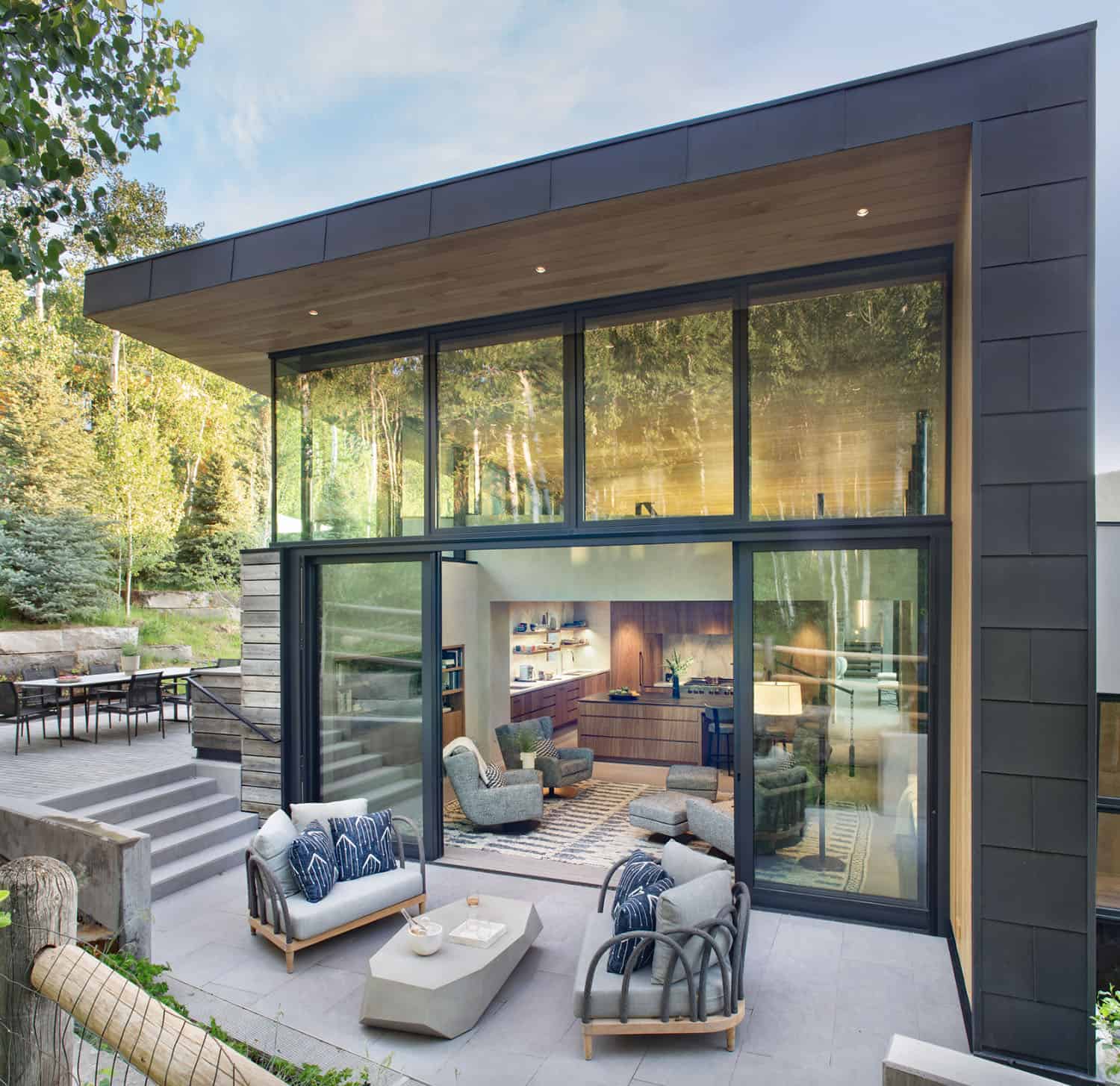 mountain house exterior backayrd view with a large patio