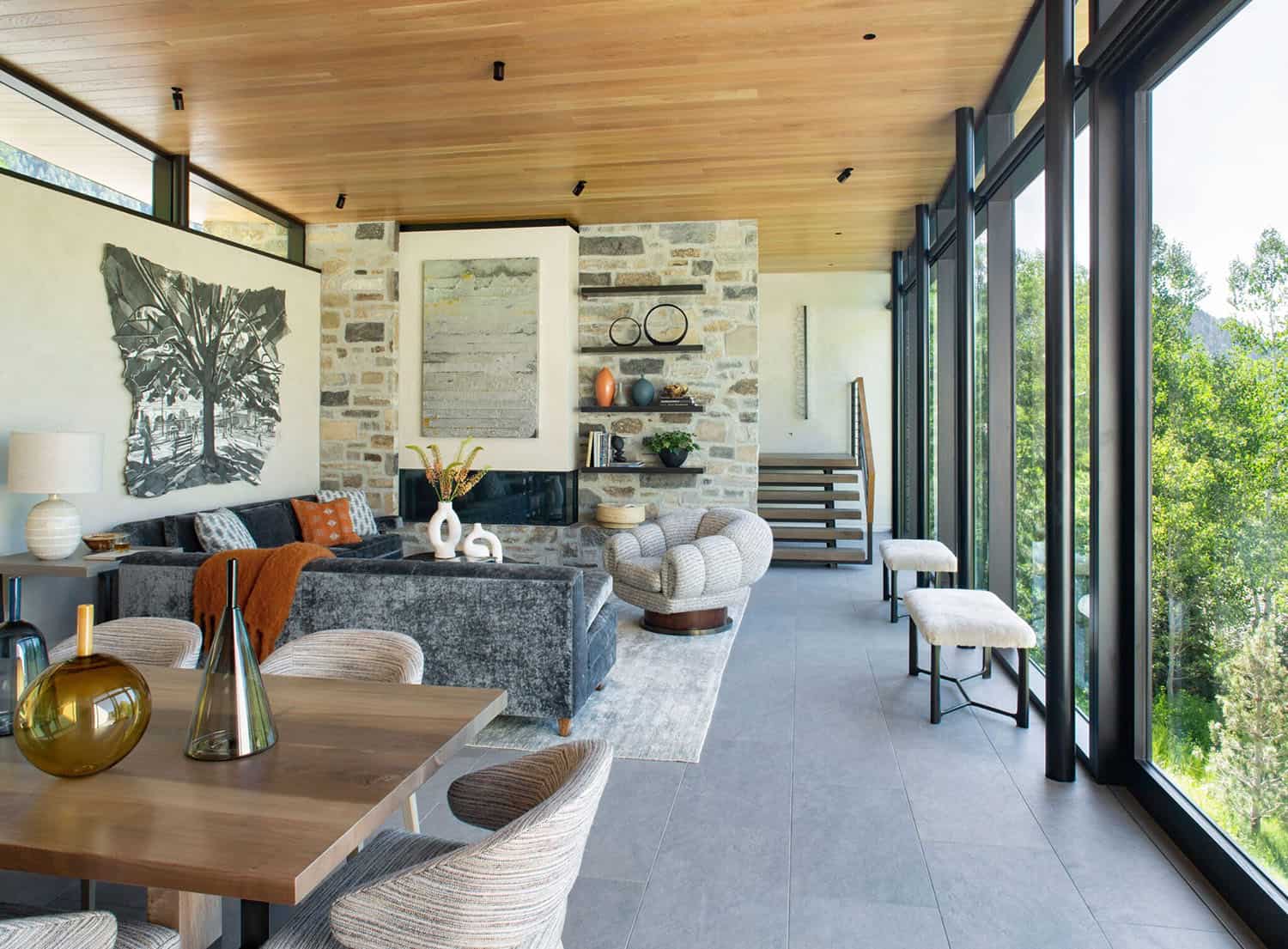 modern great room with a window wall