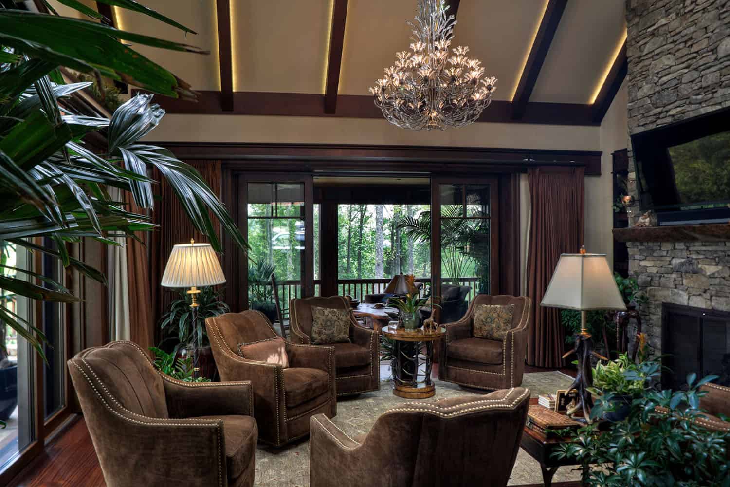 modern rustic mountain guest house living room