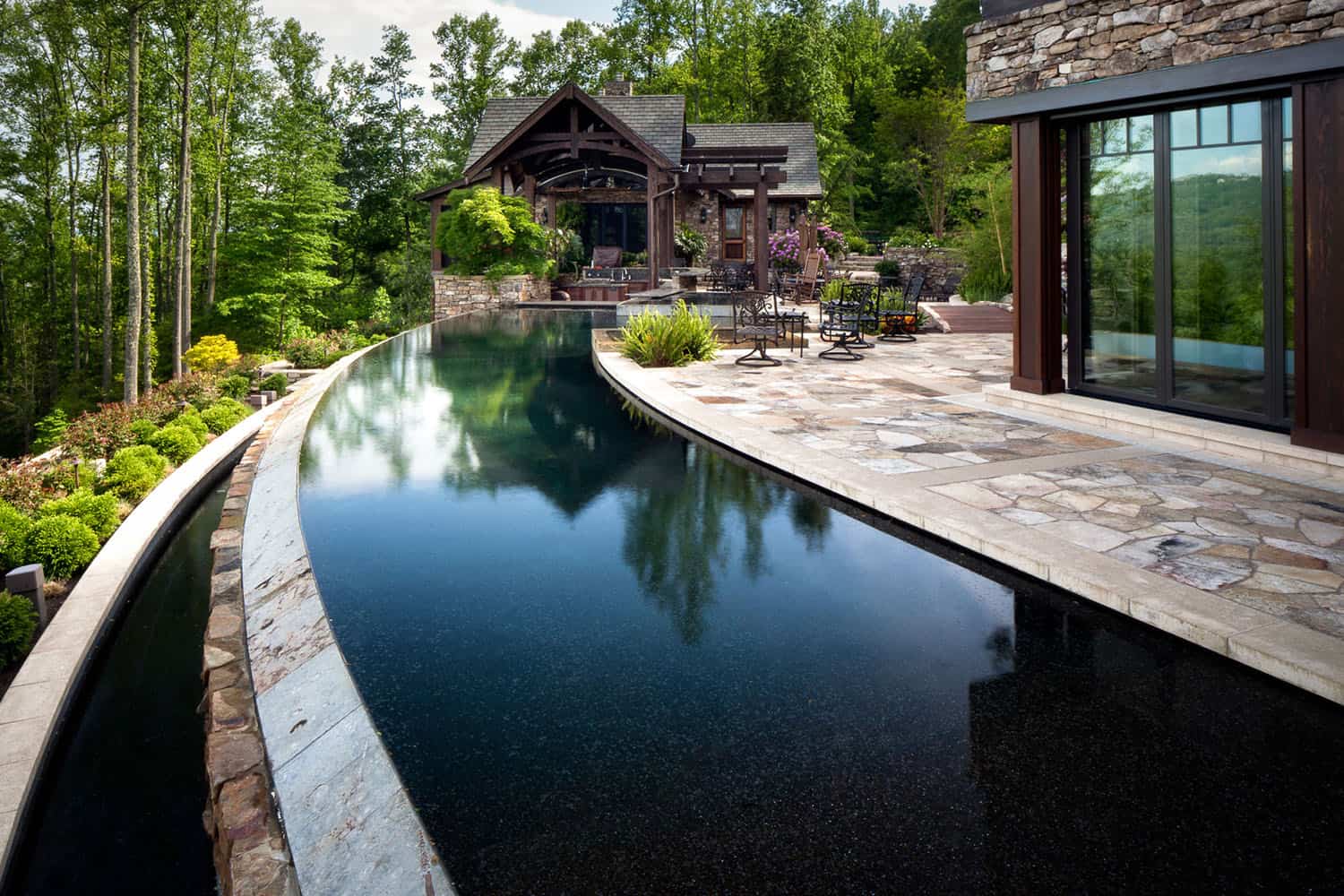 modern rustic mountain exterior with a pool
