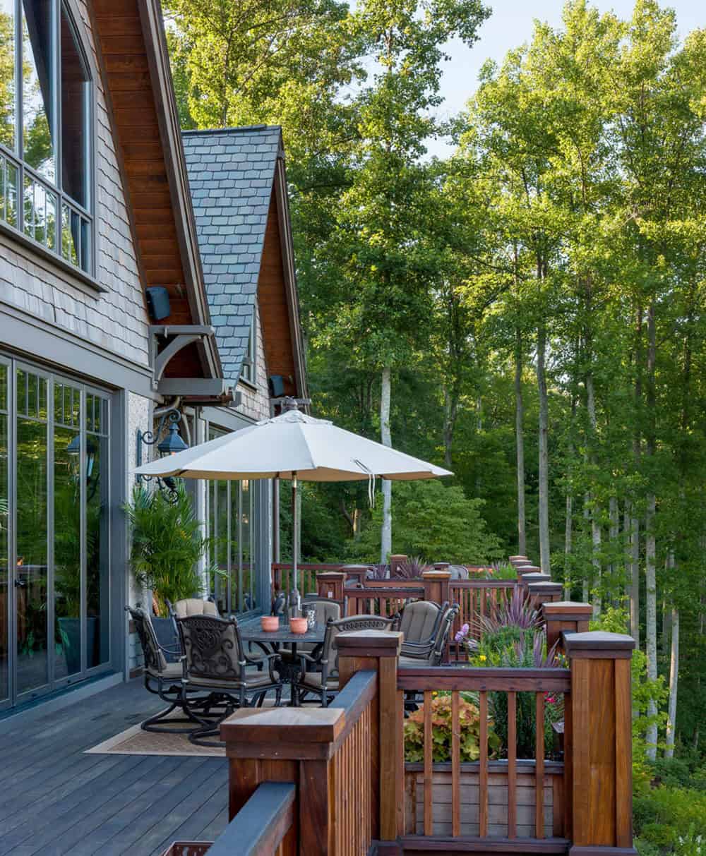 modern rustic mountain home exterior deck with a view