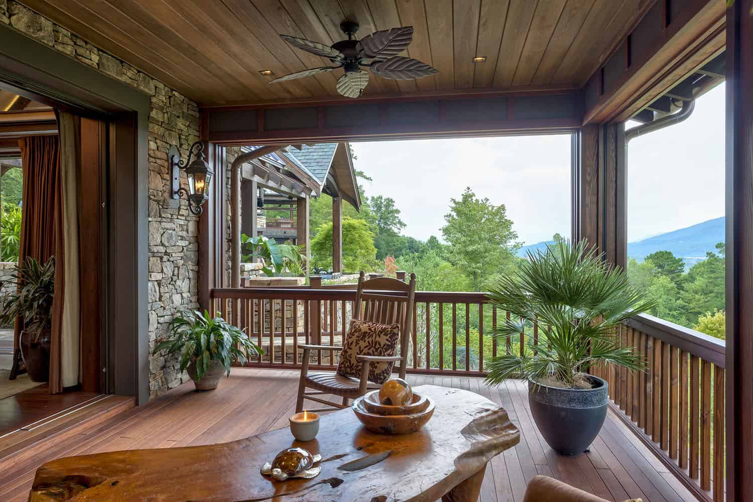 modern rustic mountain home exterior deck with a view