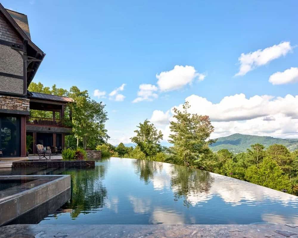 modern rustic mountain exterior with a pool