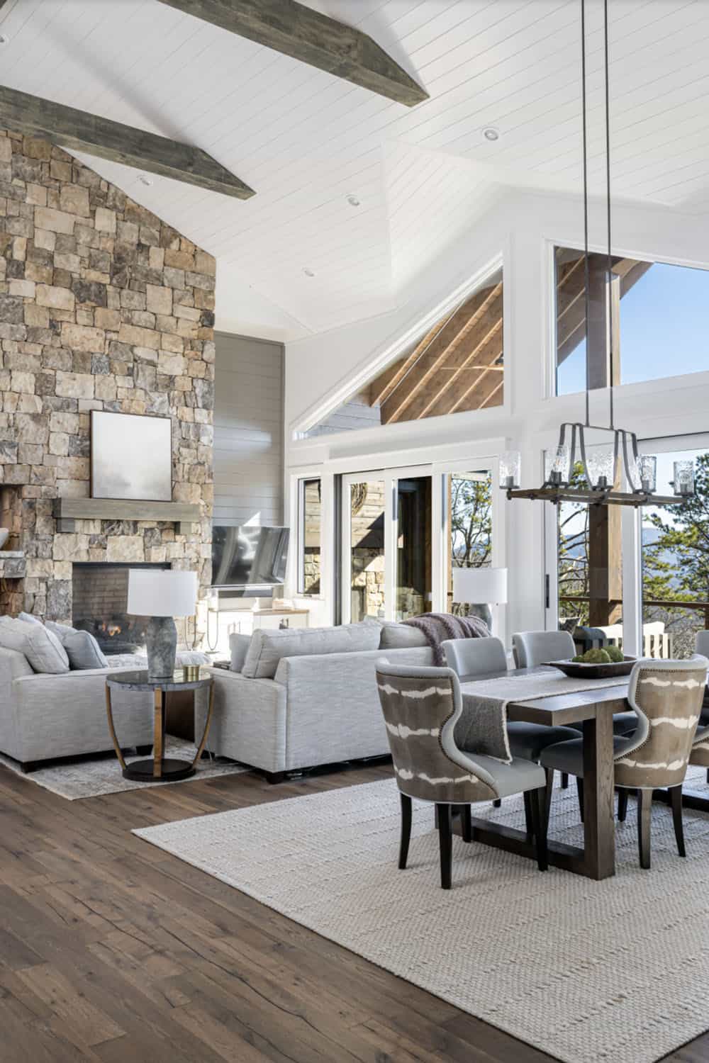 modern rustic living room with a fireplace