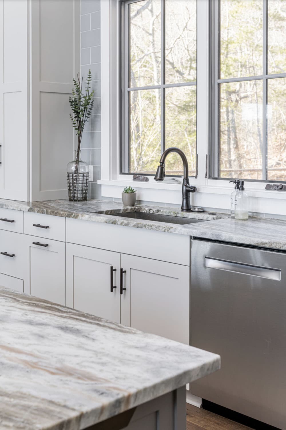 modern rustic kitchen sink wall with a window