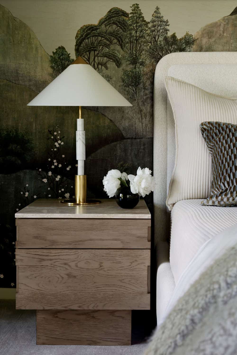 contemporary bedroom with wallpaper