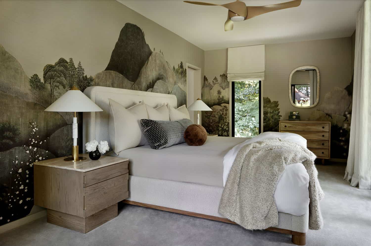 contemporary bedroom with wallpaper
