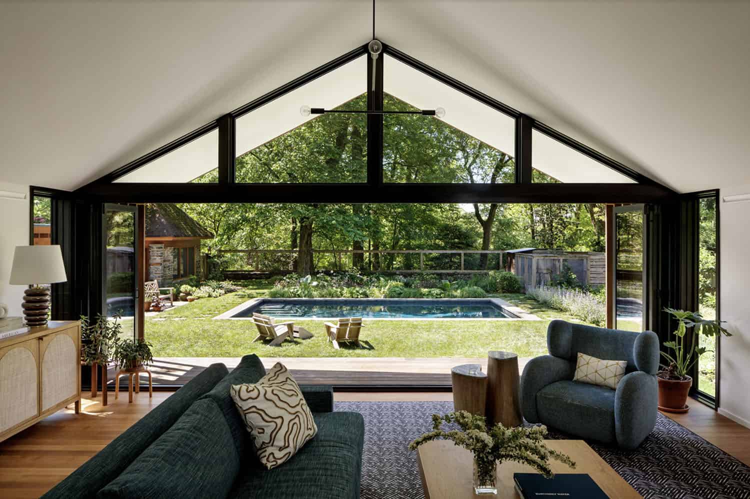 contemporary living room with sliding glass doors