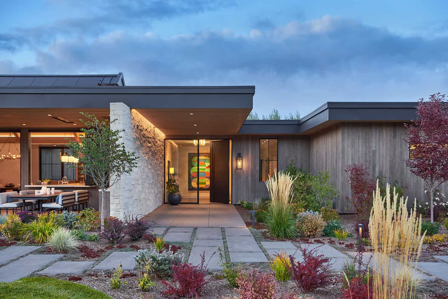 rustic modern riverfront home exterior
