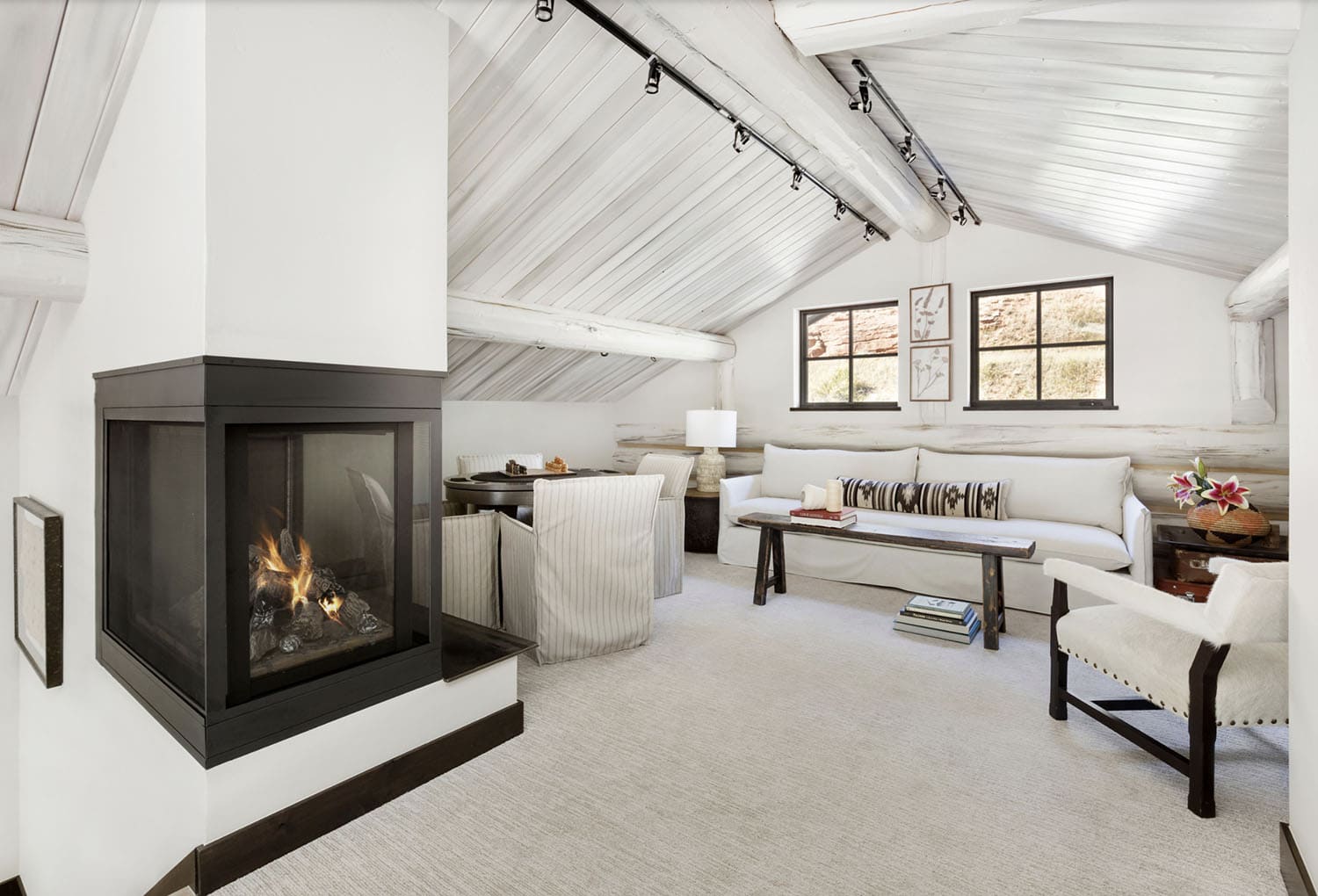 Rustic Bedroom with a Fireplace
