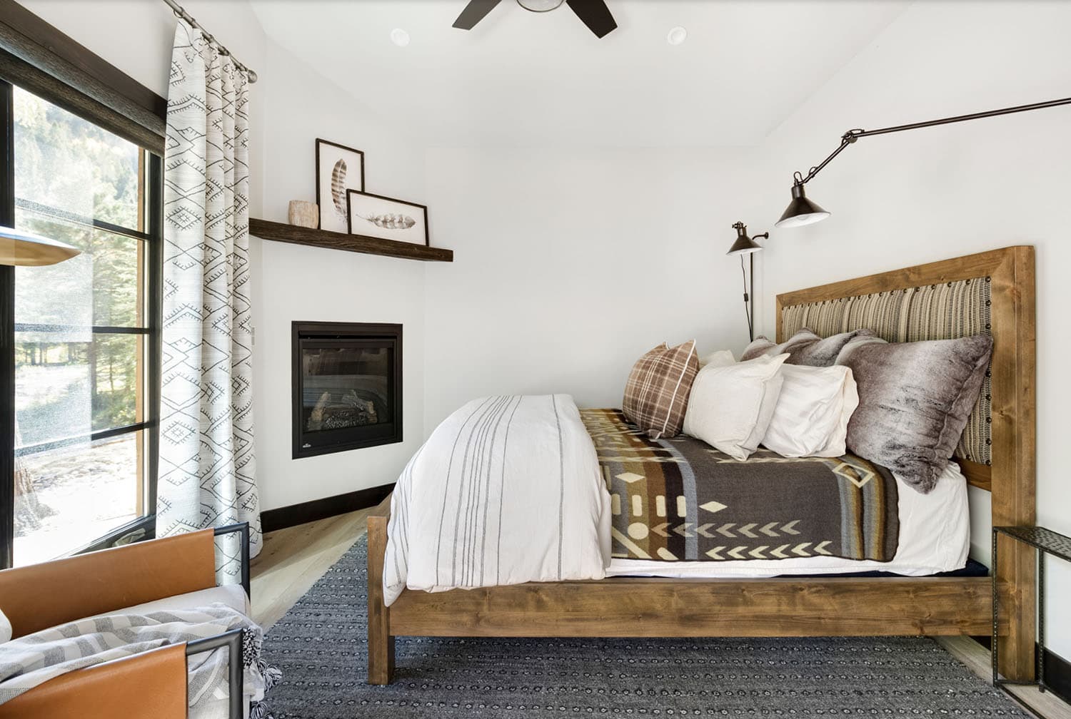 Rustic Bedroom with a Fireplace