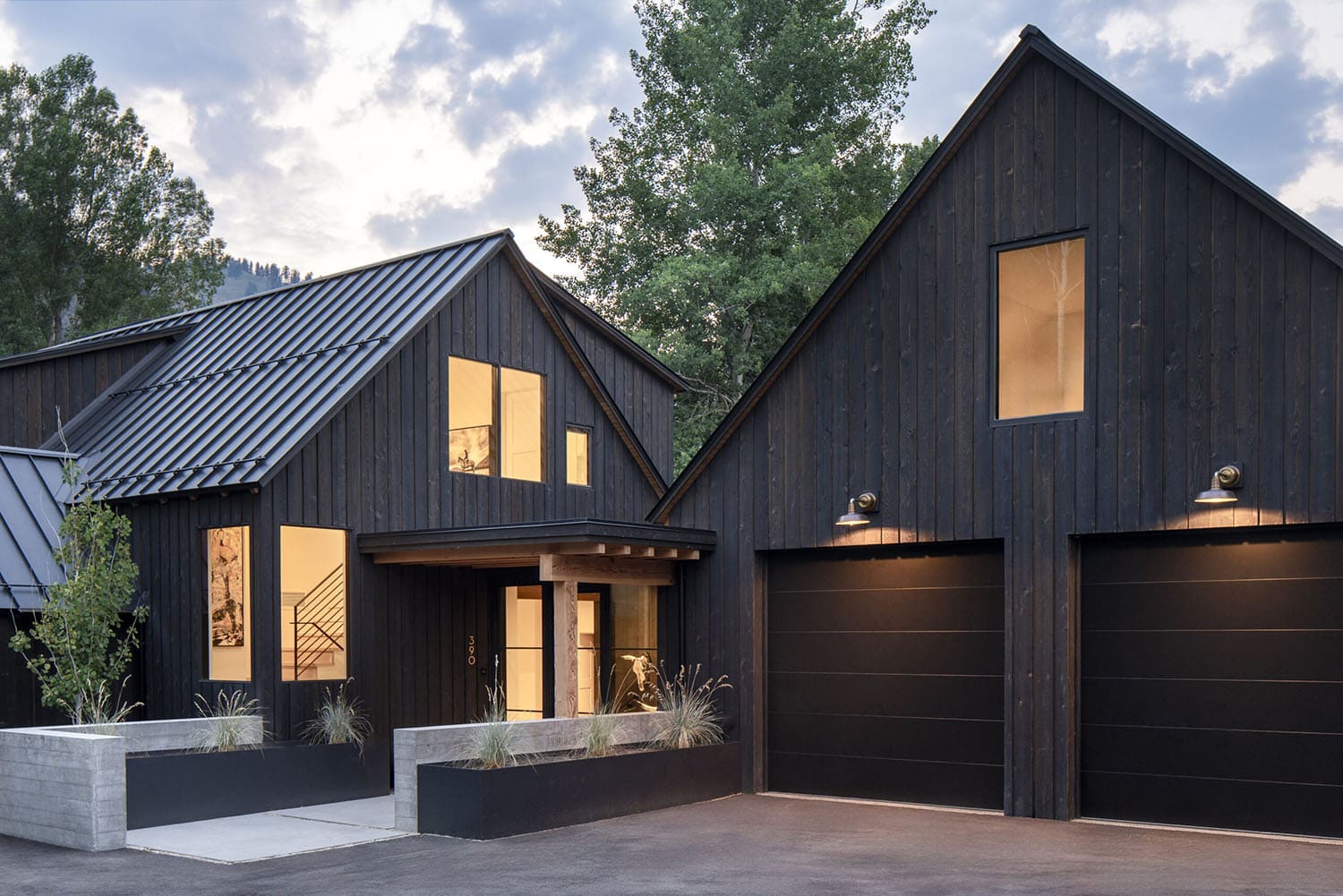 modern mountain home exterior with Shou-Sugi Ban cedar siding