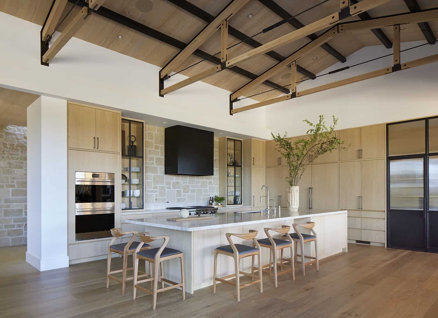 modern farmhouse kitchen with a large island