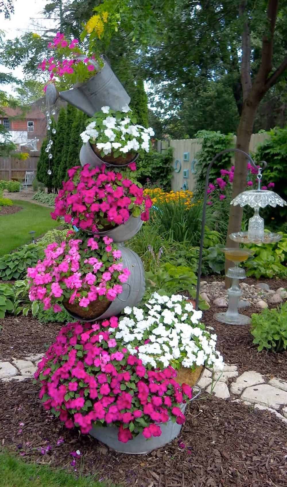galvanized tipsy pots