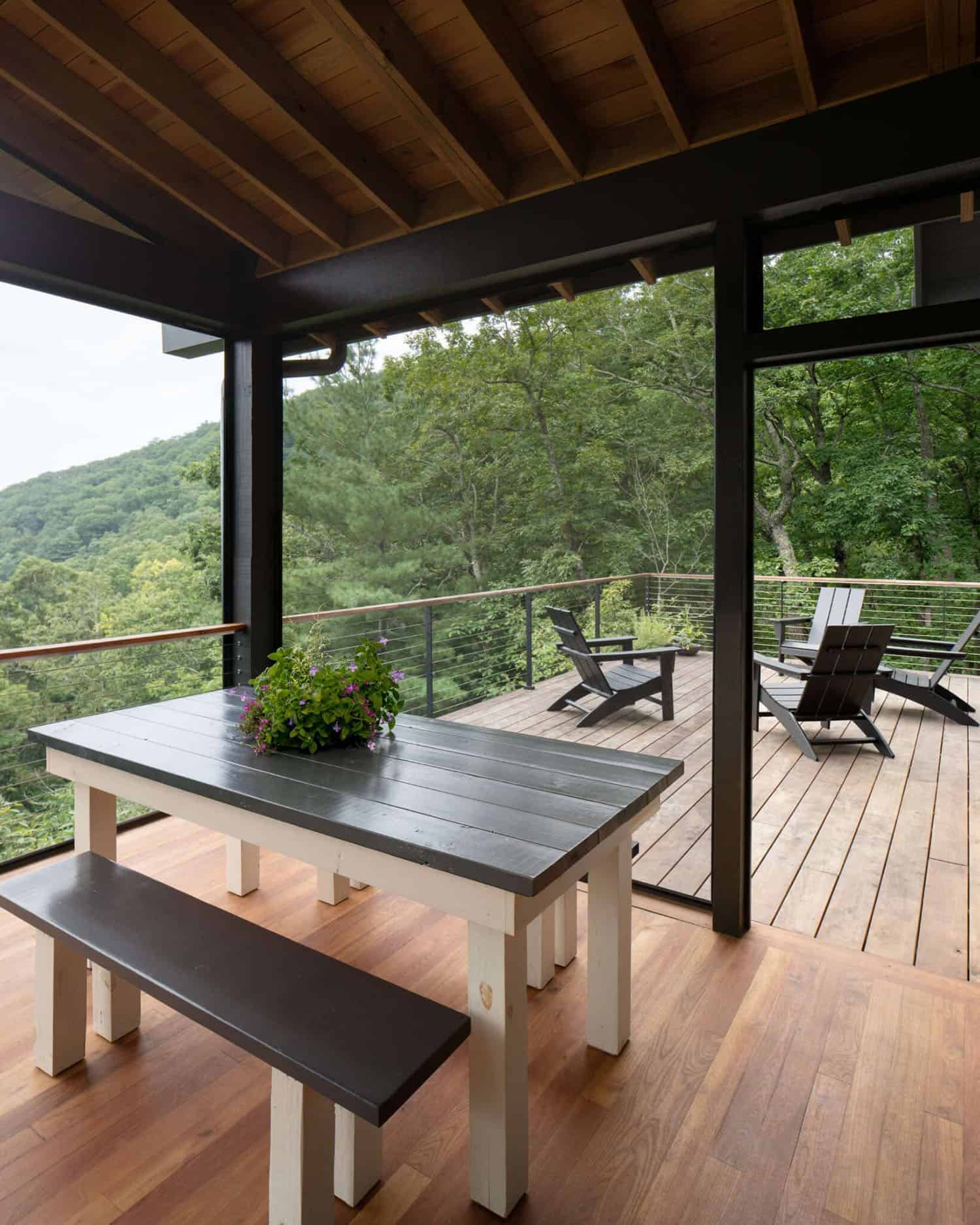 sustainable home exterior covered deck overlooking the mountains 