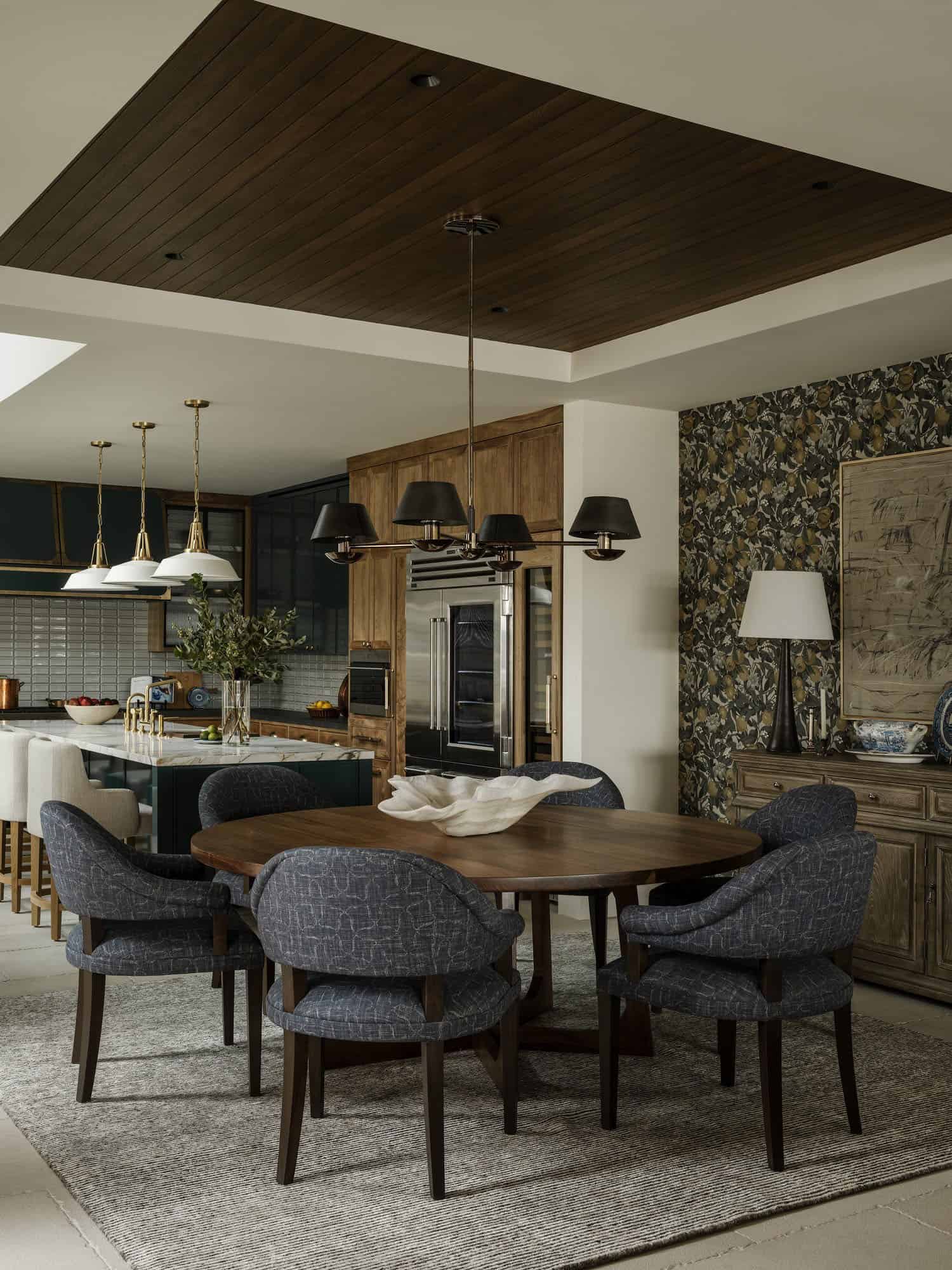 contemporary dining room and kitchen