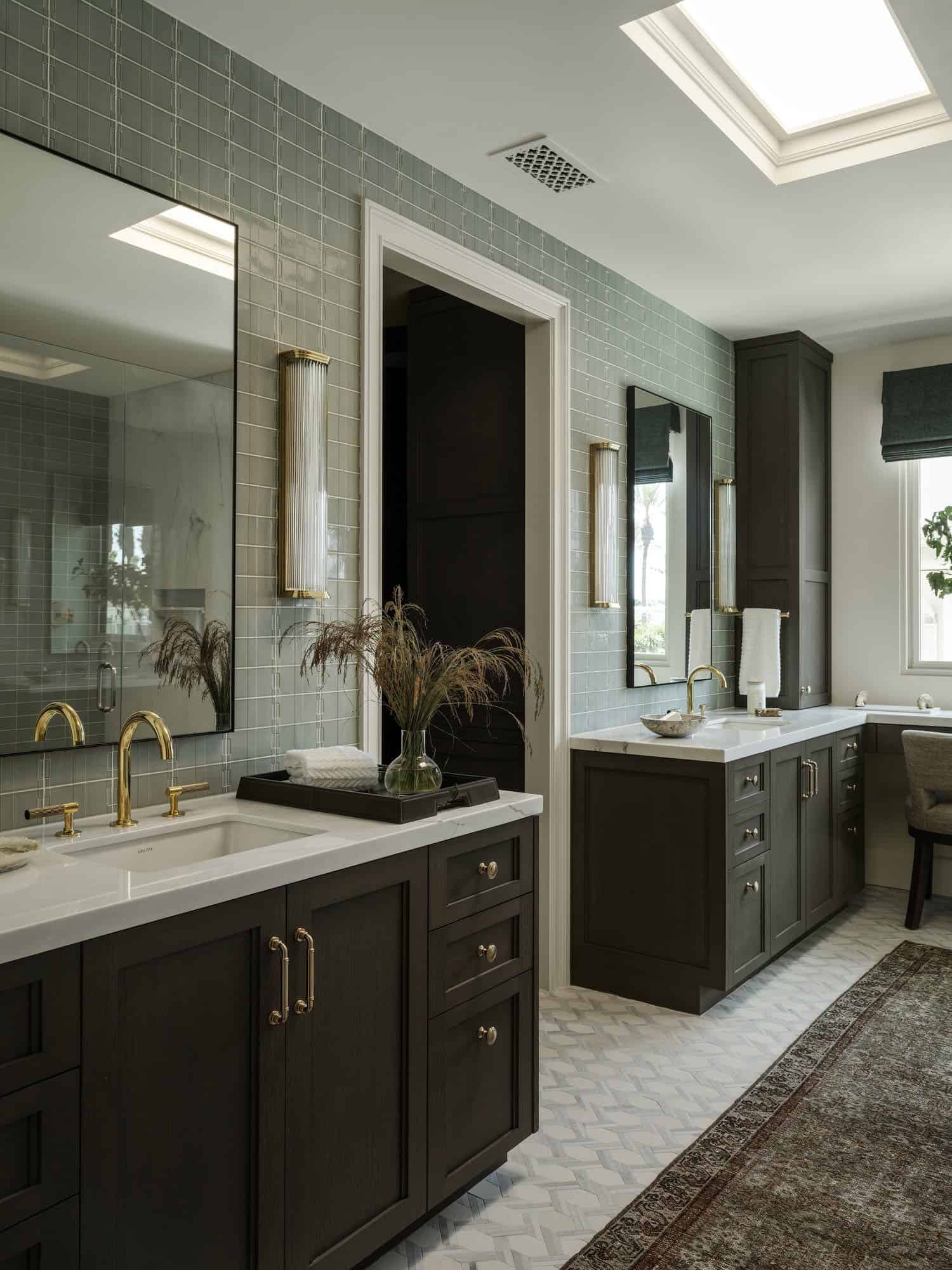 contemporary bathroom with dual vanities