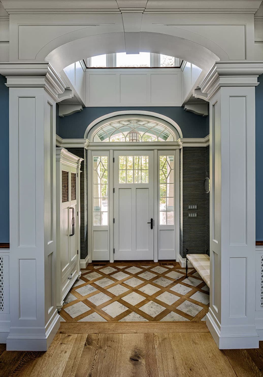 traditional style lake house entry