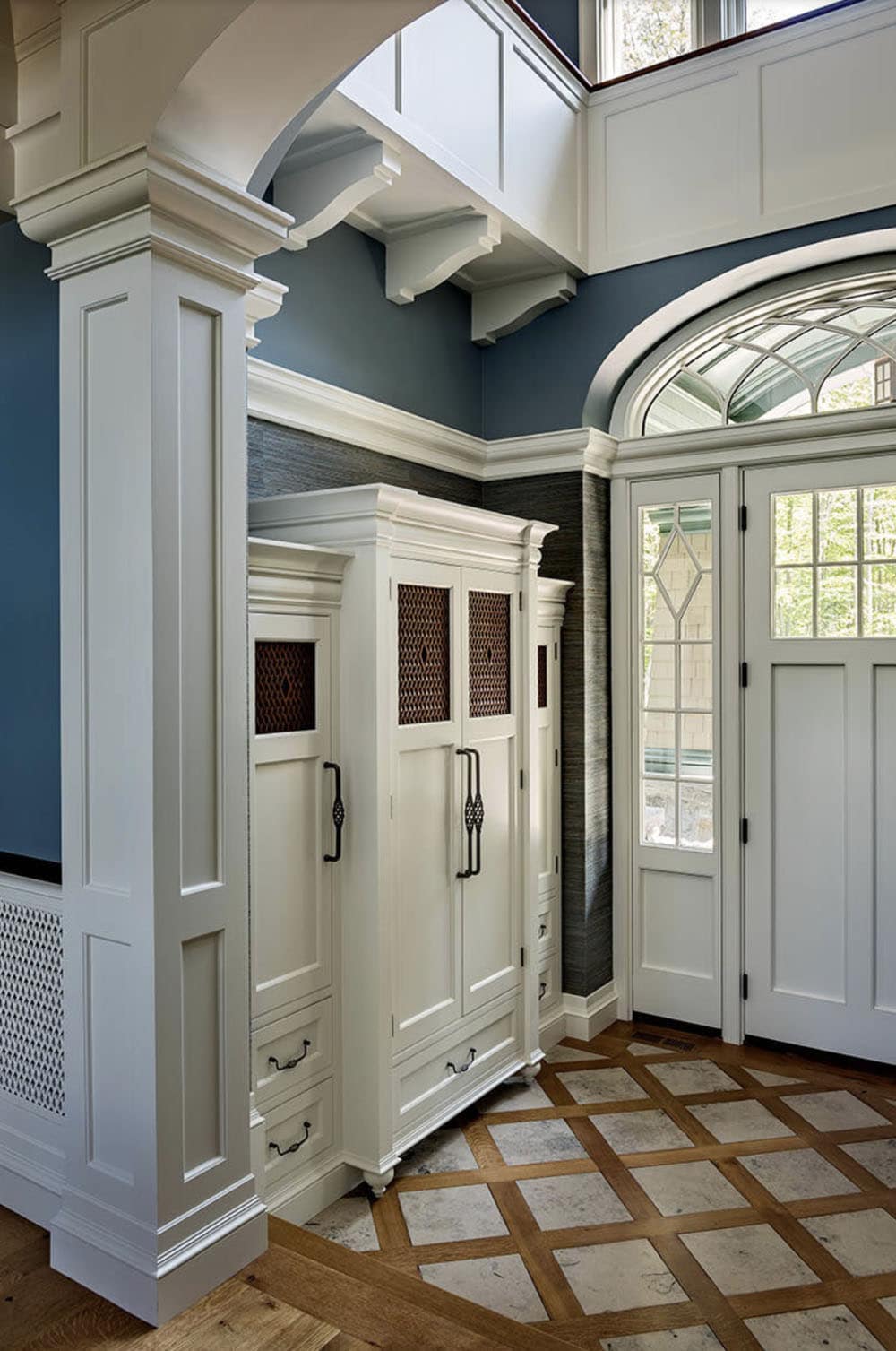 traditional style lake house entry