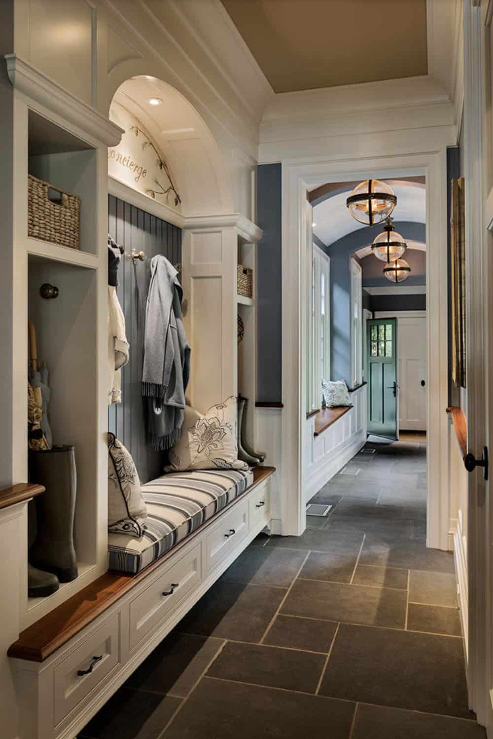traditional style mudroom entry