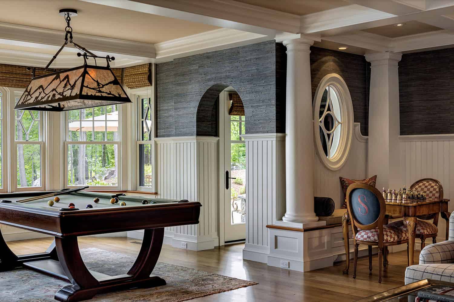 traditional style family room with a pool table