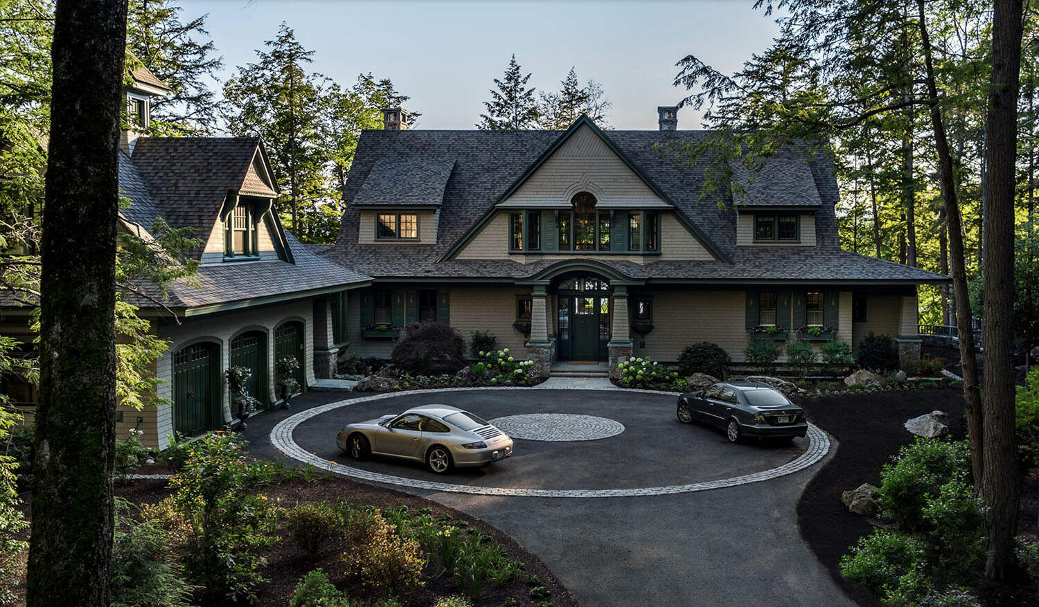 traditional style lake house exterior