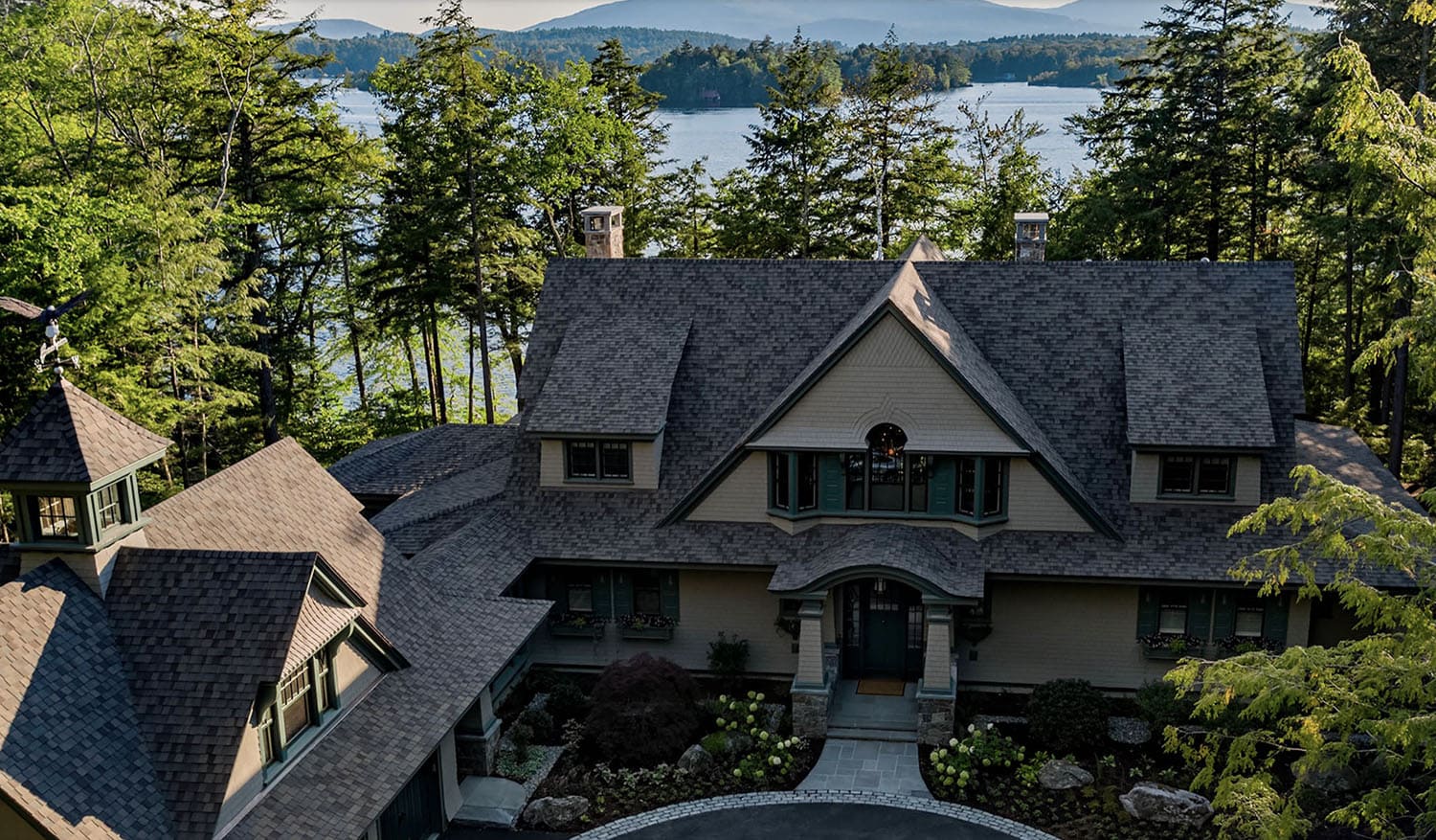 traditional style lake house exterior