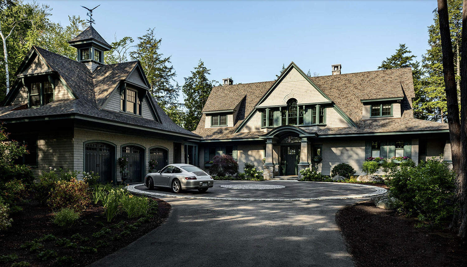traditional style lake house exterior