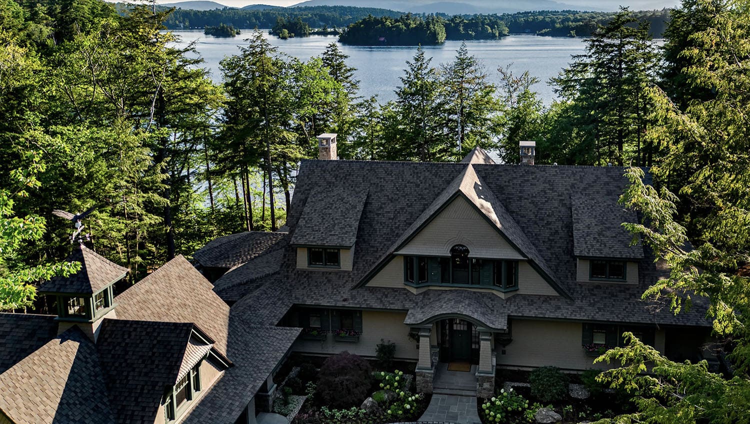 traditional style lake house exterior