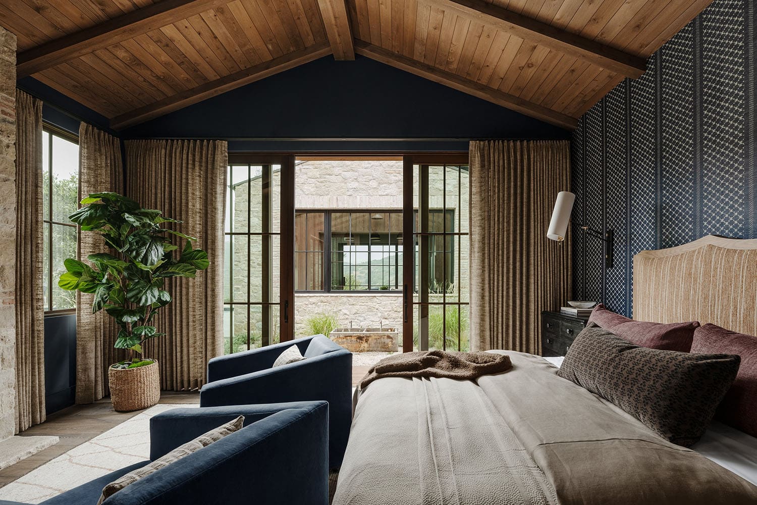 farmhouse style bedroom with french doors