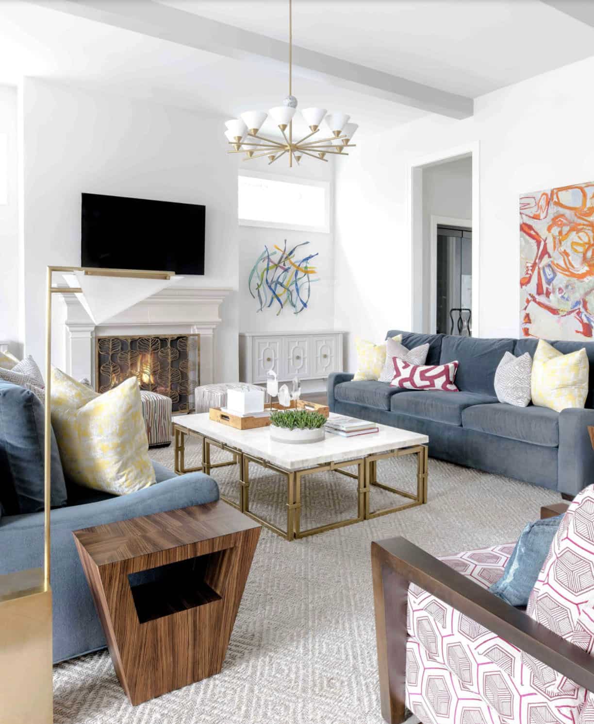 Beach Style Family Room with a fireplace