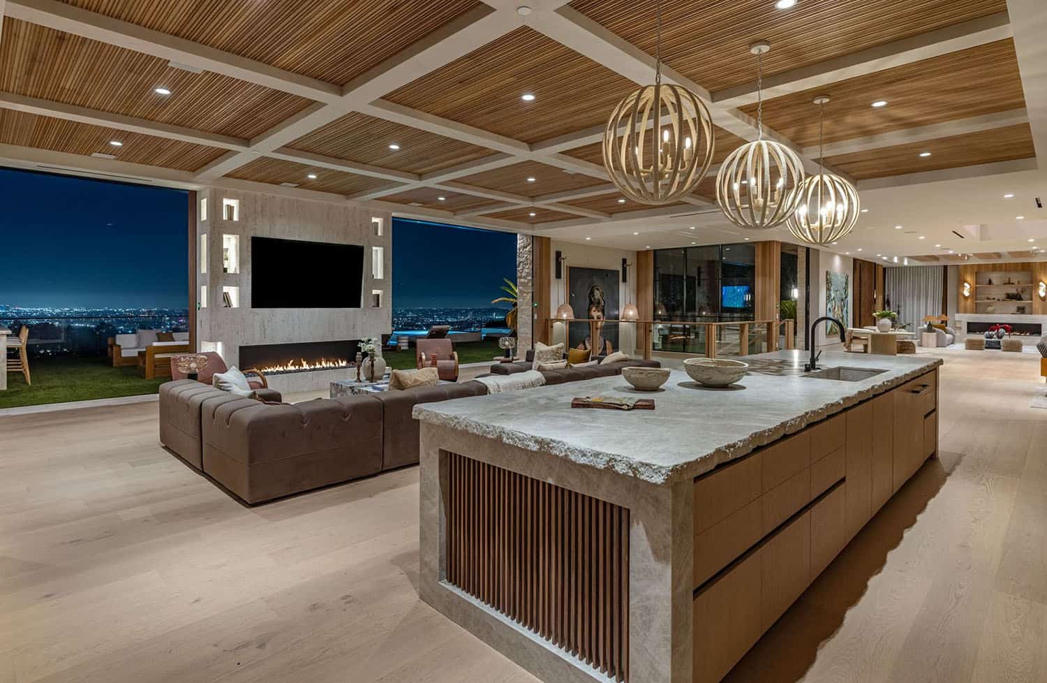 modern kitchen and living room