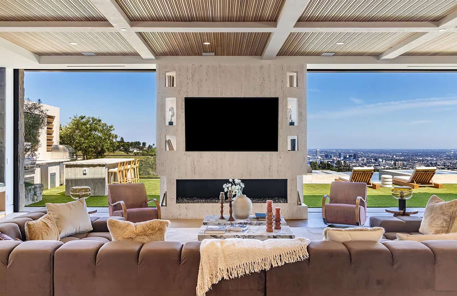 modern living room with a fireplace