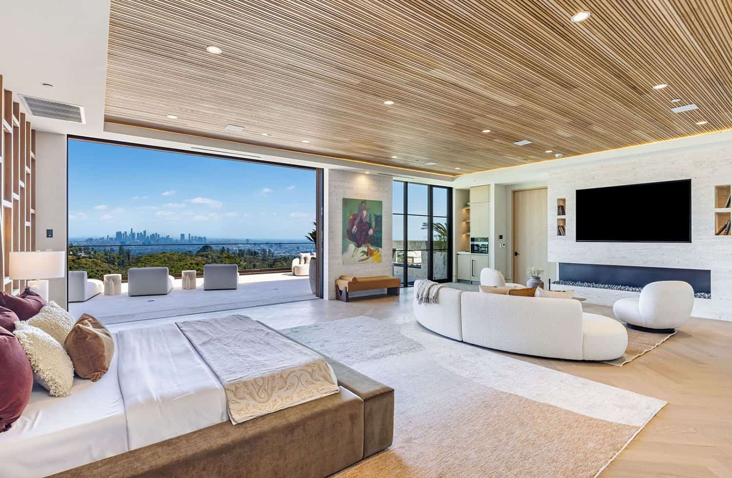 modern bedroom with sliding glass doors