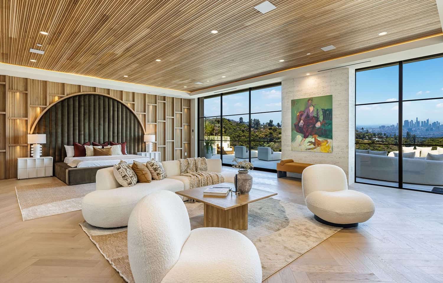 modern bedroom with a large window