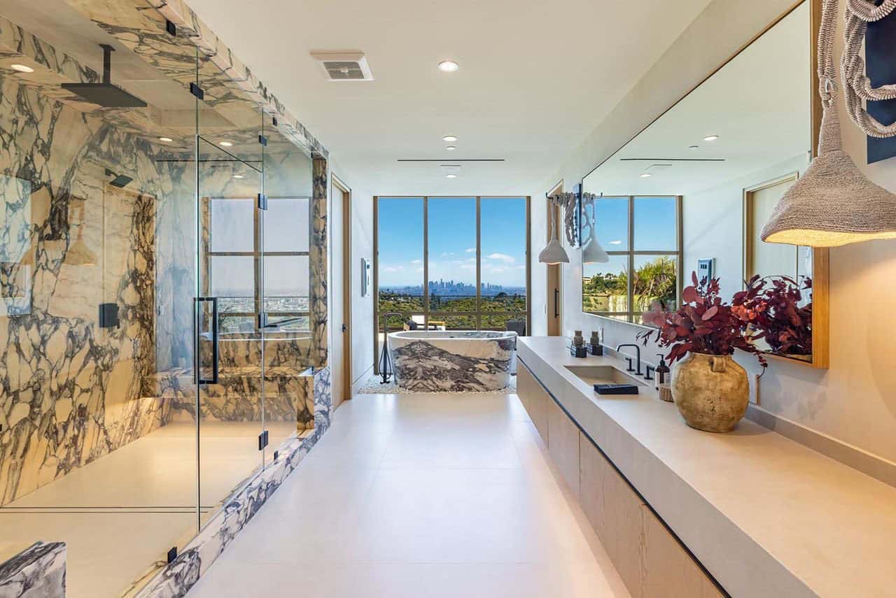 modern bathroom with a large window