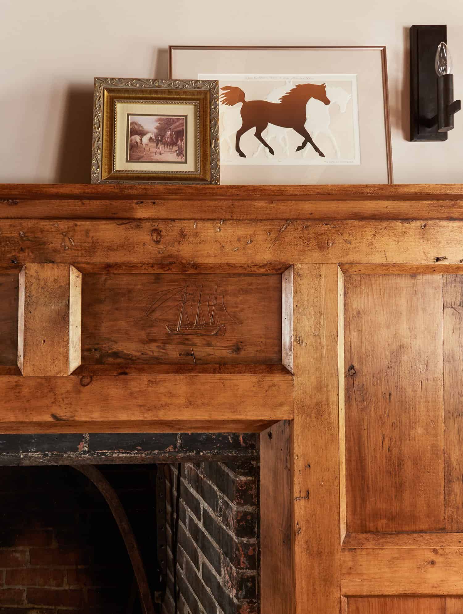 farmhouse style living room fireplace detail