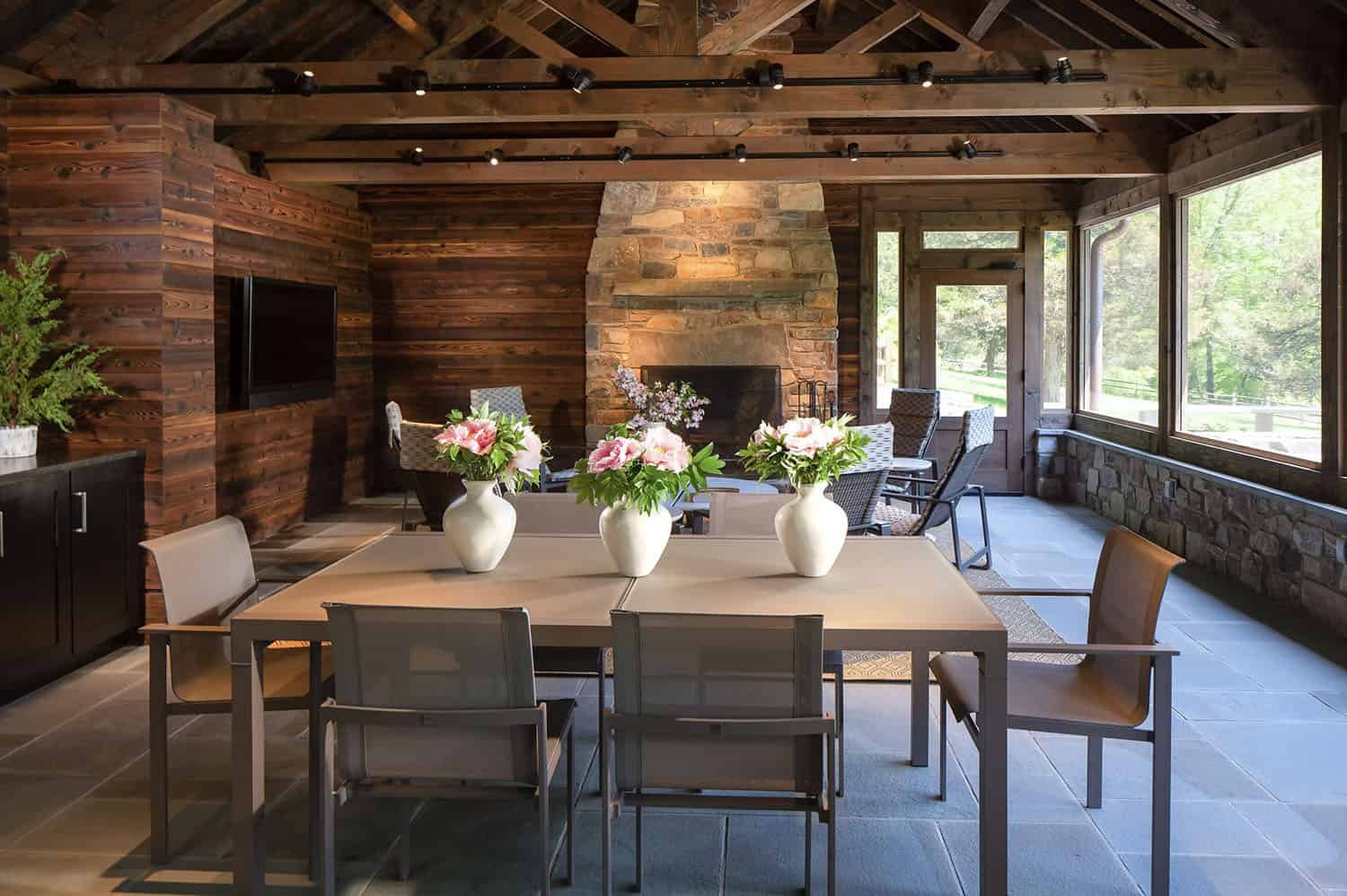 contemporary farmhouse style guest house dining and living room
