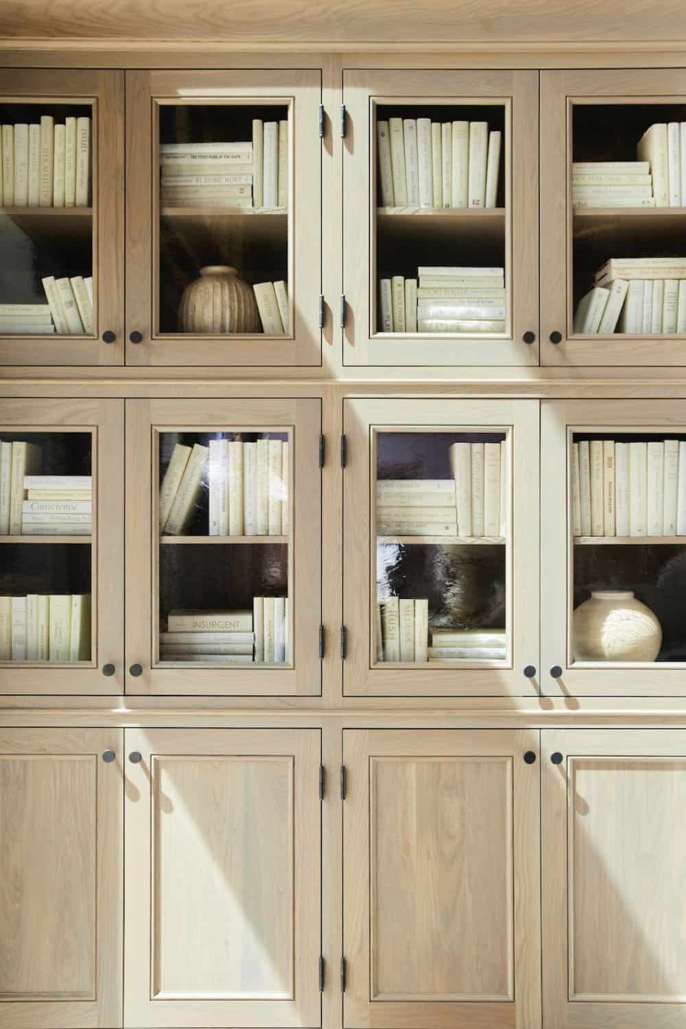 contemporary french country living room built-in bookshelf detail