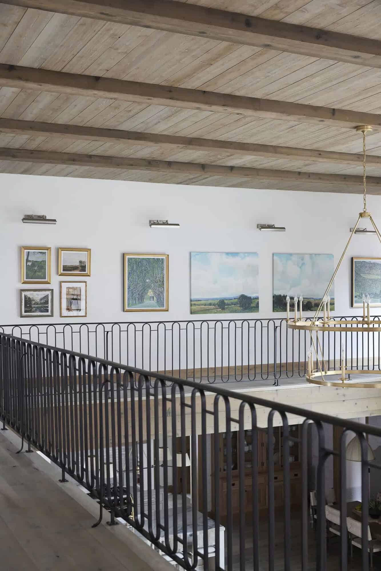 contemporary french country upstairs staircase landing