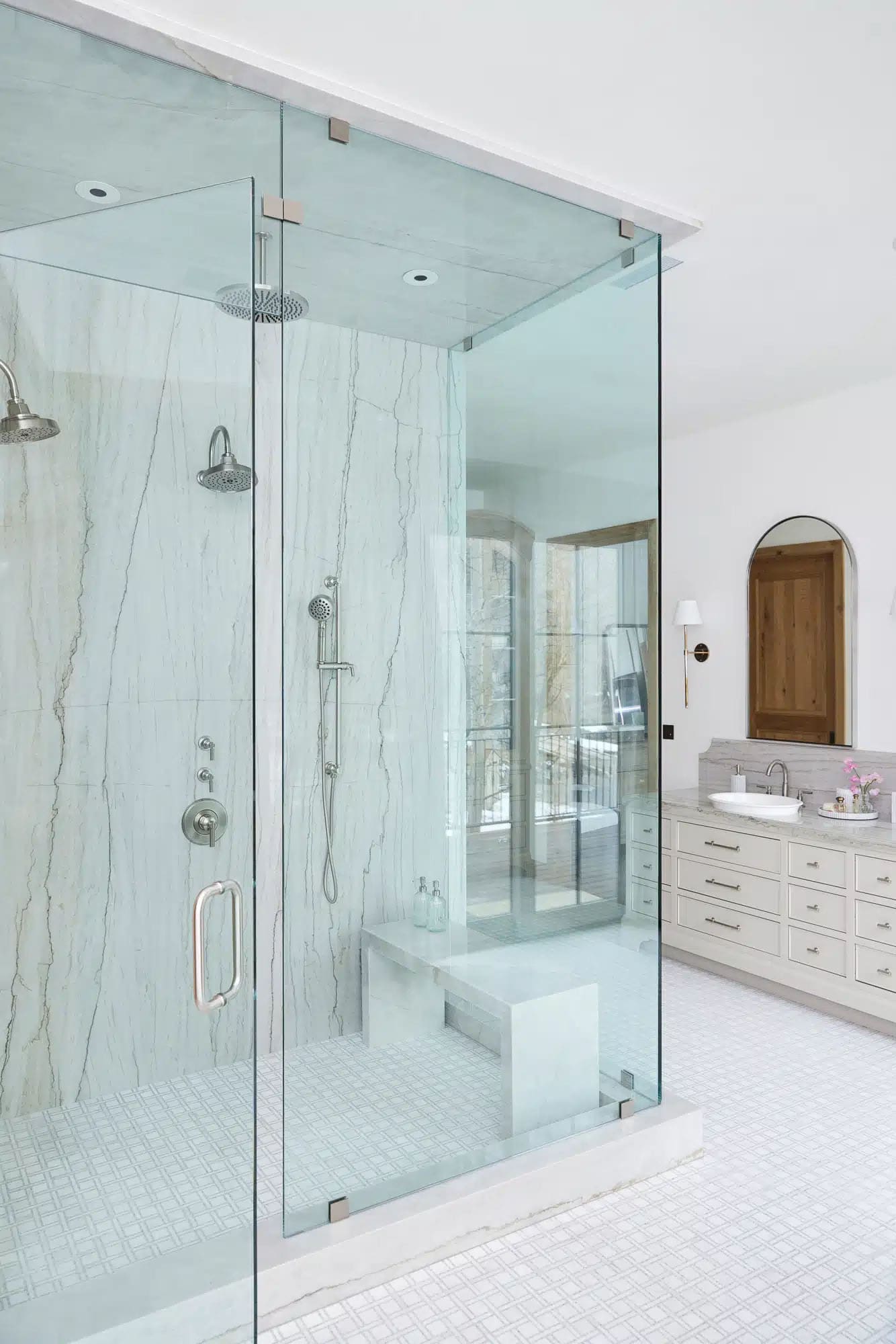 contemporary french country bathroom shower 