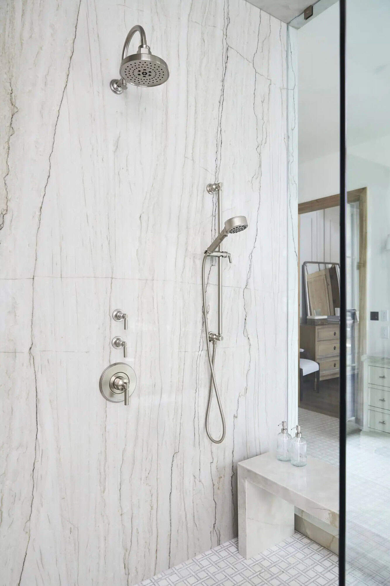 contemporary french country bathroom shower 