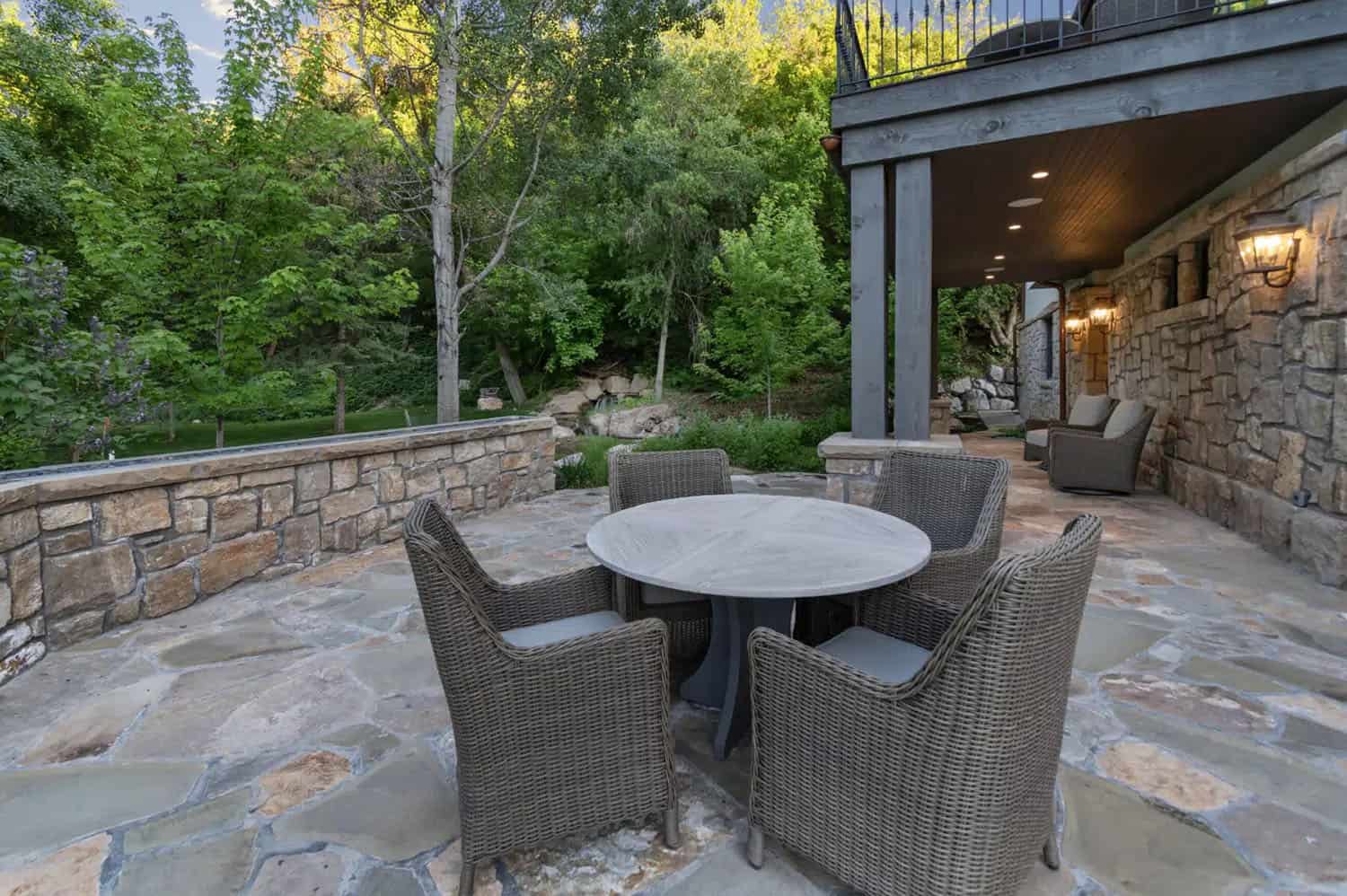 contemporary french country patio with outdoor furniture