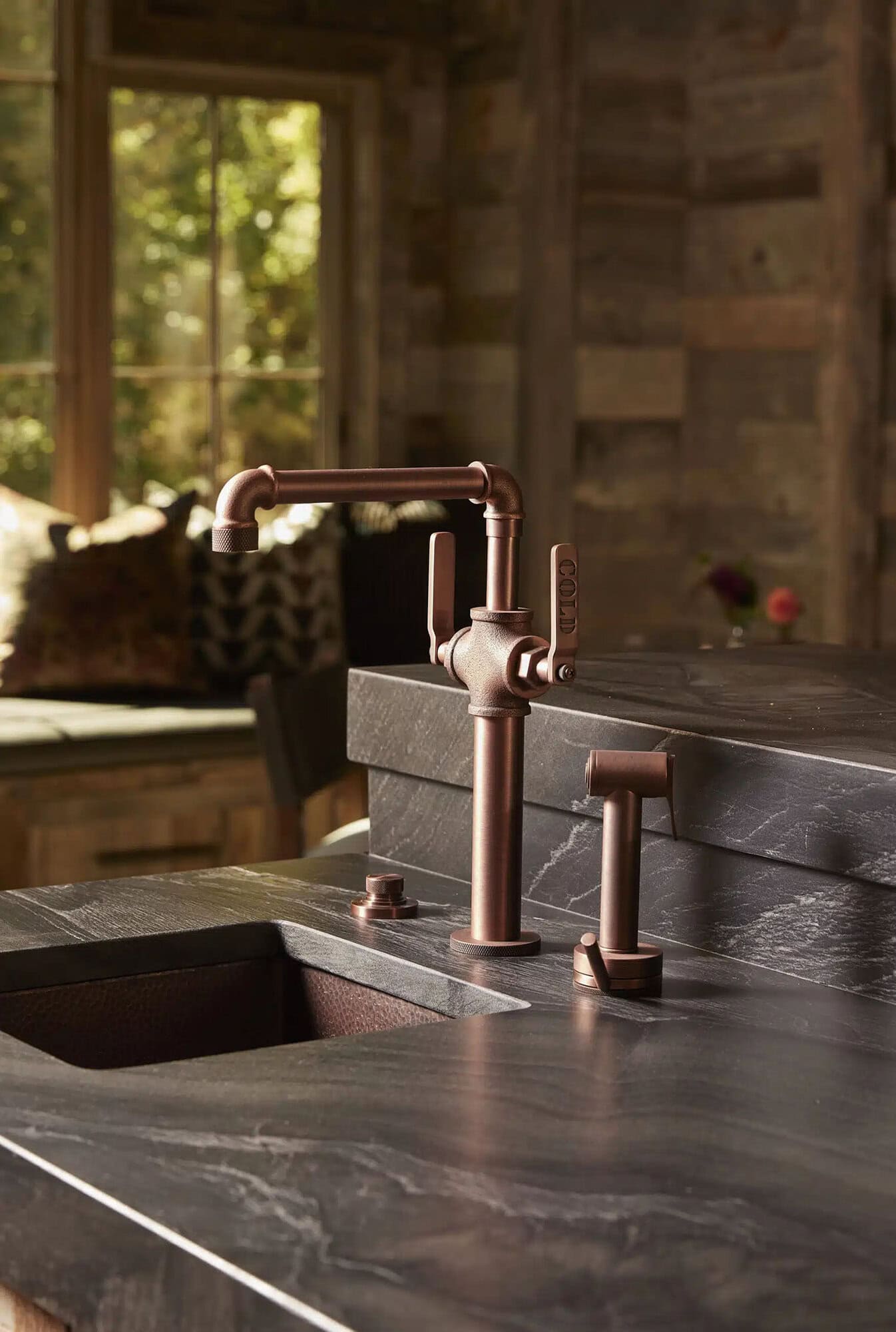 rustic speakeasy-style kitchen sink